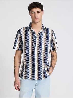 Express Men's Textured Zig Zag Striped Short Sleeve Shirt